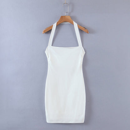 Tight-Fitting White Short Pin Skirt Dress